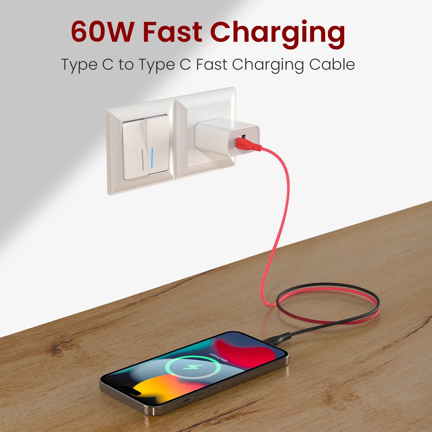 HUE X - Type C To Type C 60W 1M, Black+Red - Image 2